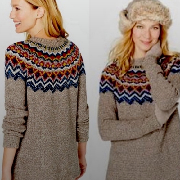 J. Jill Sweater Pullover Southwestern Navajo Fair Isle Nordic Cotton crew neck - Picture 1 of 7